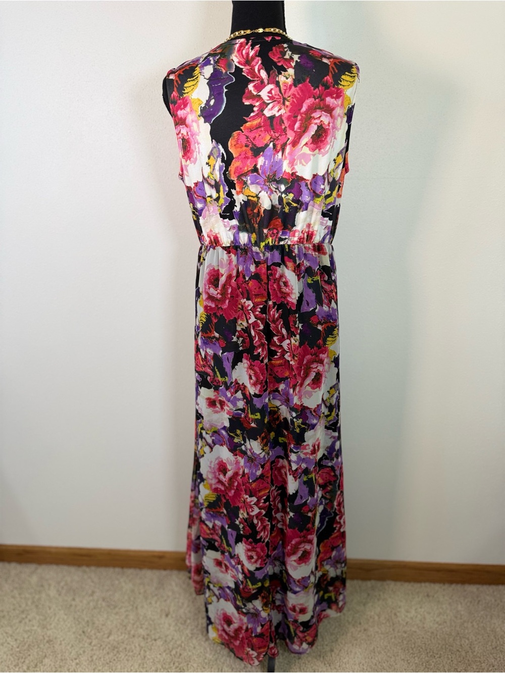 Kate & Mallory Floral Maxi Dress Sleeveless Empire Waist Pink Purple Small